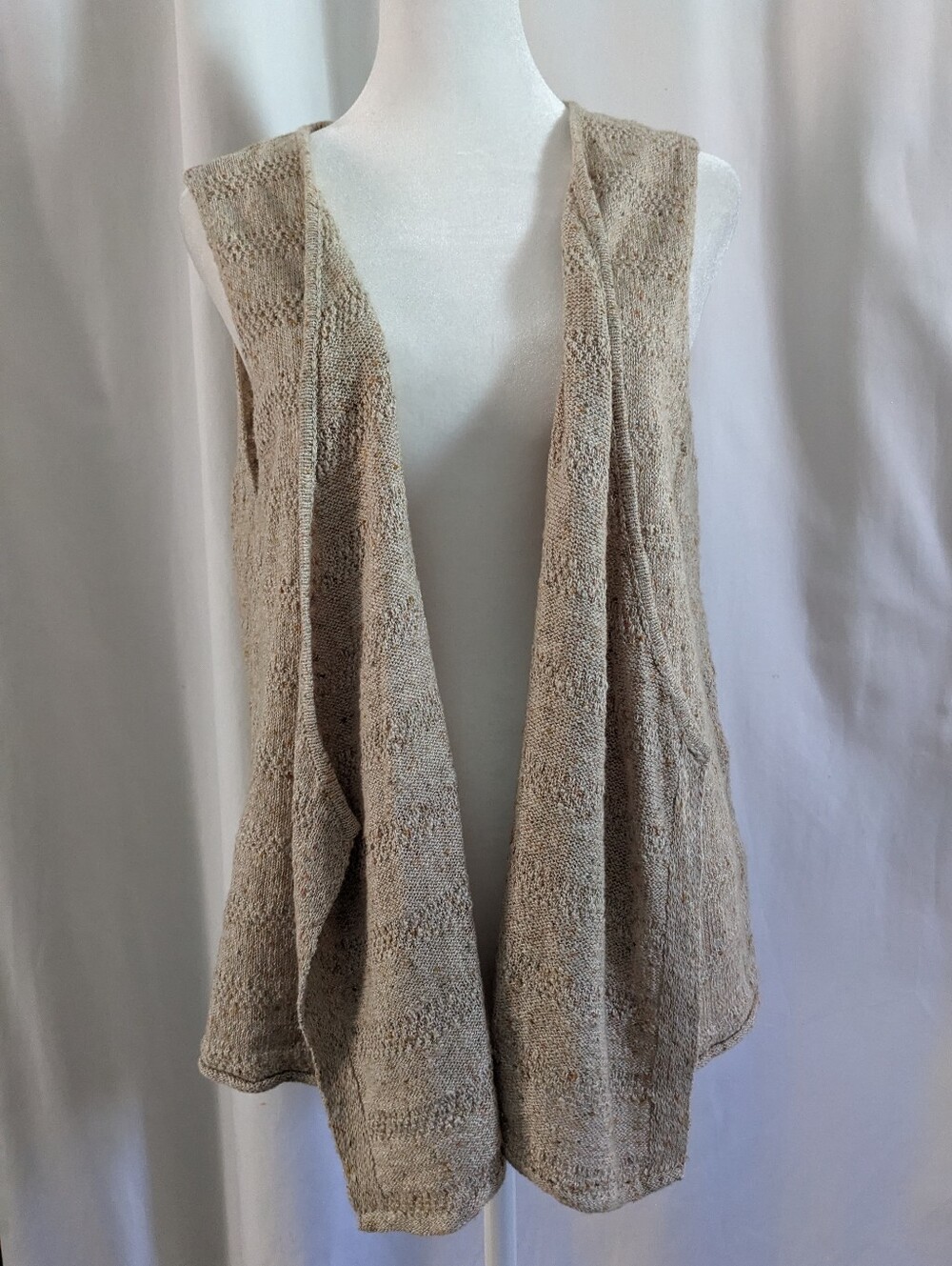 Gudrun Sjödén Vest Womens Small Beige Open Front Linen Cotton Cardigan Speckled